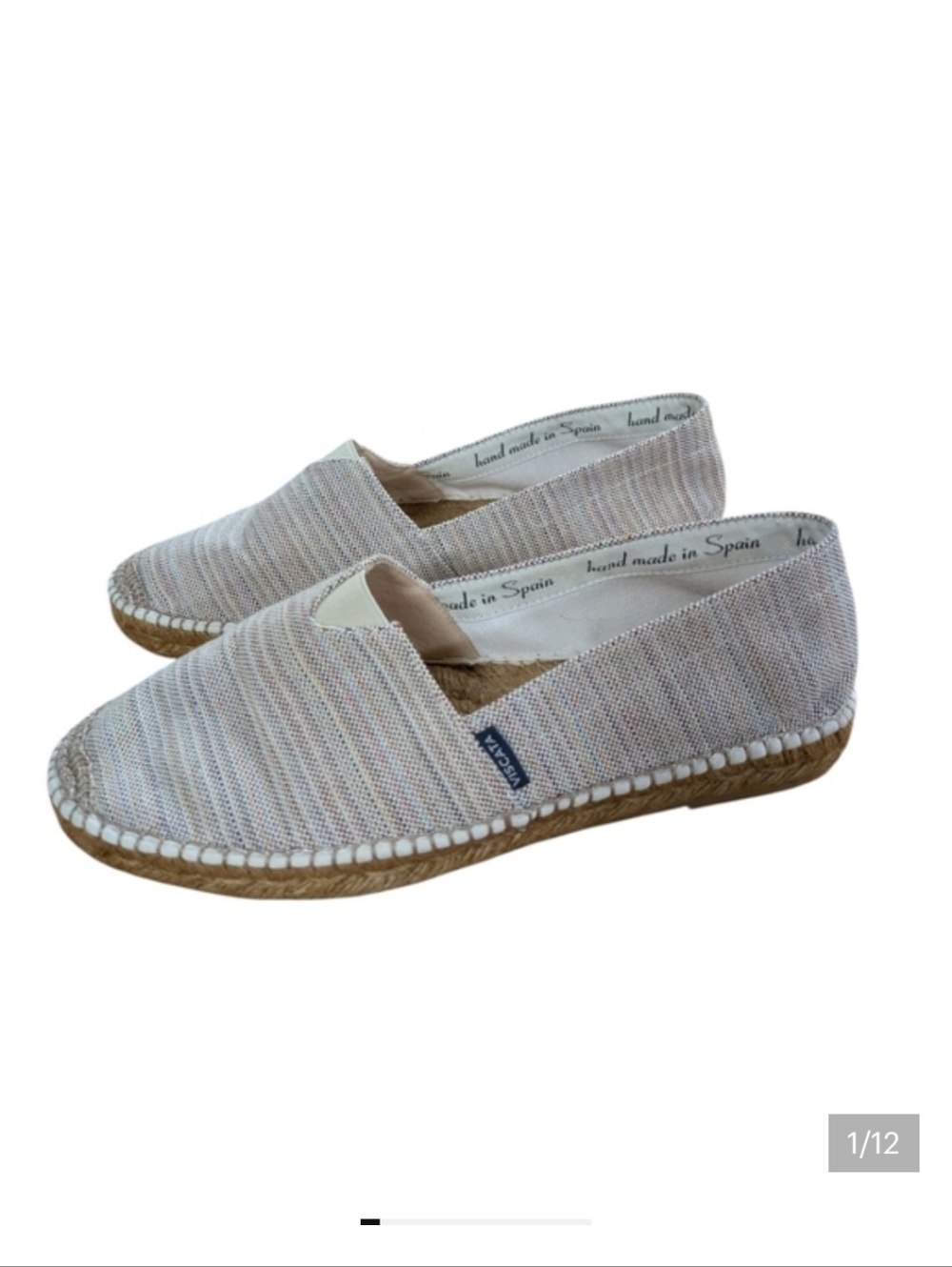 Viscata Barcelona Canvas Espadrille Flats Striped Size 39